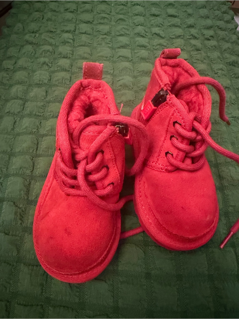 UGG Kids Red Suede Lace-Up Ankle Boots